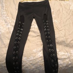 Punk Goth Rivet lace up leggings black no tag